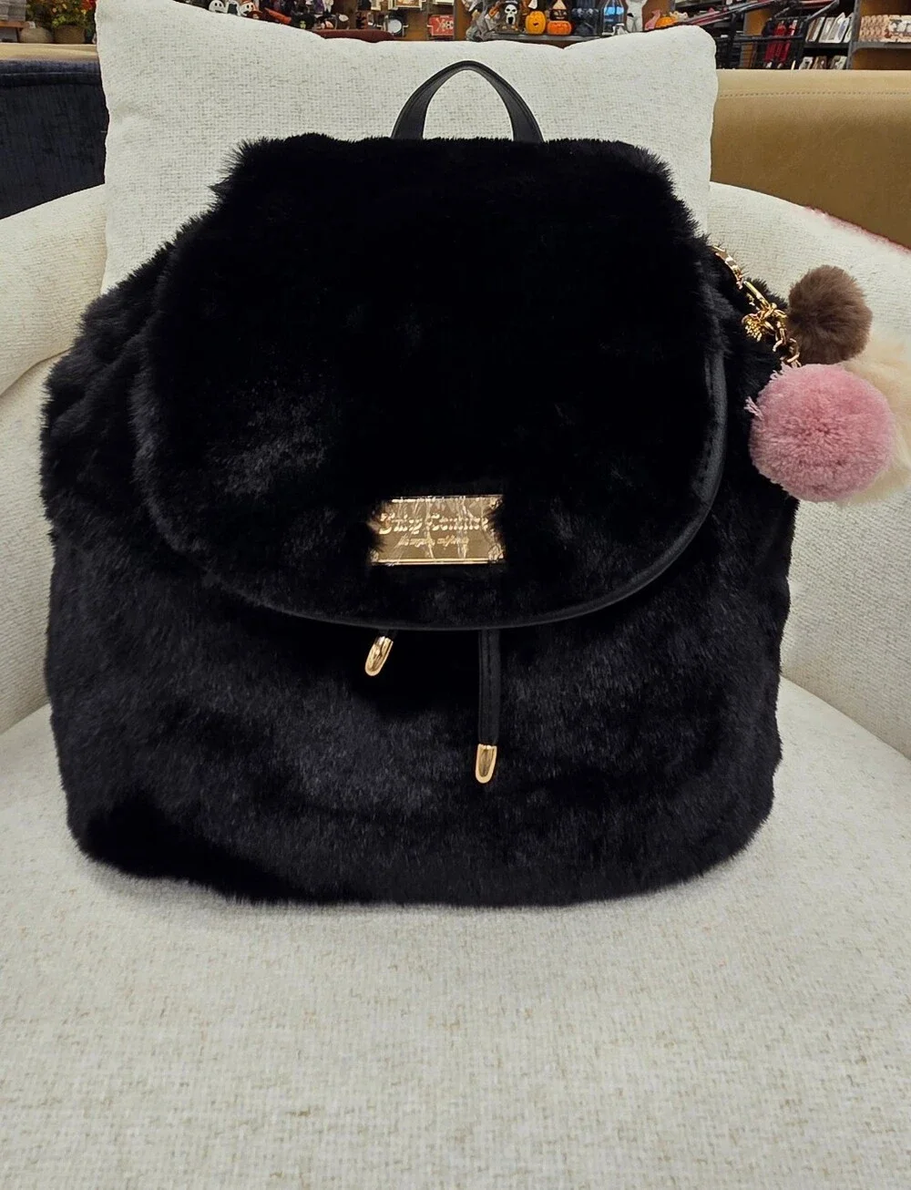 Juicy Couture Black Faux Fur Backpack